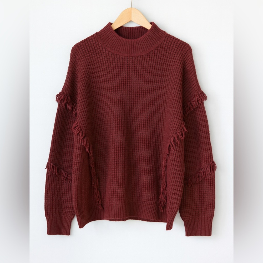 Michael Kors fringe deconstructed waffleknit sweater sz L women’s chunky boho we